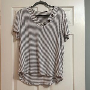Pink Clover Black and White Striped V-Neck Top